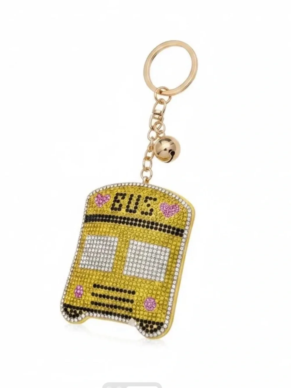 New School Bus Chunky‎ Bling Rhinestone Bag Charm Keychain Fun Back to School